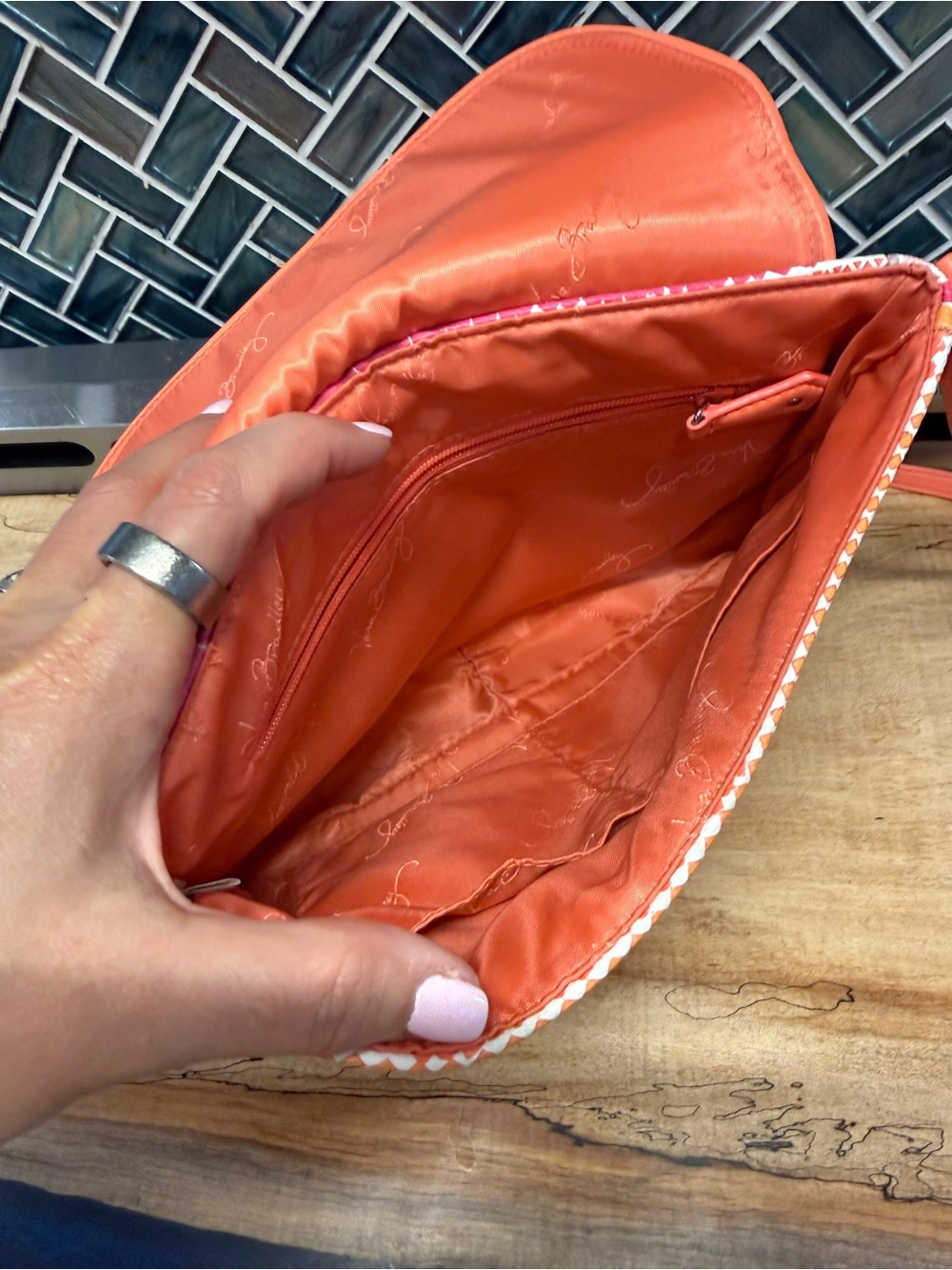 Vera Bradley Pink and Coral Striped Crossbody Bag - Picture 4 of 4